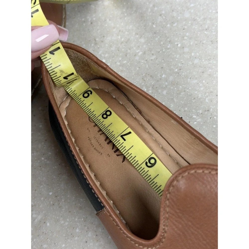 Charix Atelier Camel & Black Slip On Artisan Leather Flats Shoes‎ Sz 37 US 7